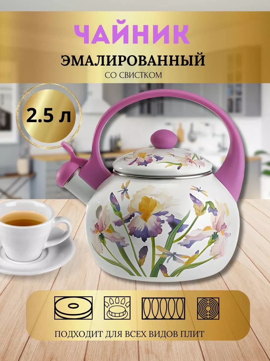 Чайник эмалированный со свистком 2,5л