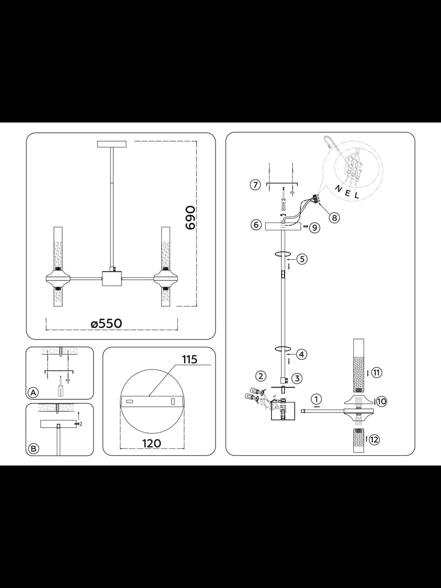 Люстра со стеклянными плафонами на штанге фото 6
