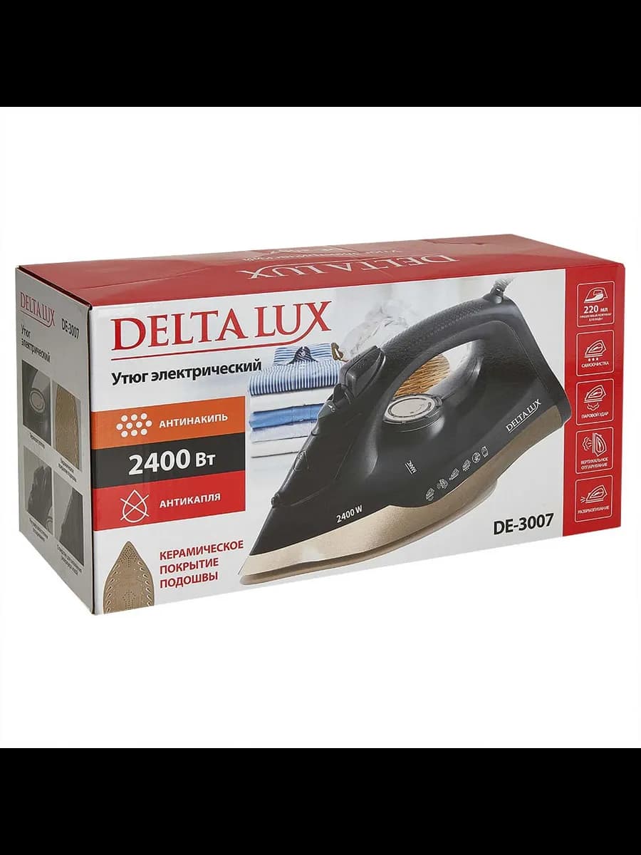 Утюги Утюг DELTA LUX DE-3007 черный с золотым : 2400Вт КЕ... фото 6