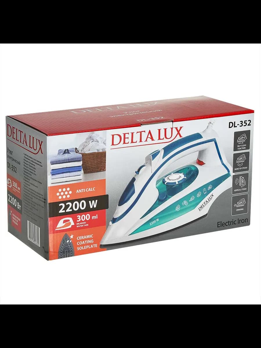 Утюги Утюг DELTA LUX DL-352 белый с бирюзовым: 2200 Вт, К... фото 6
