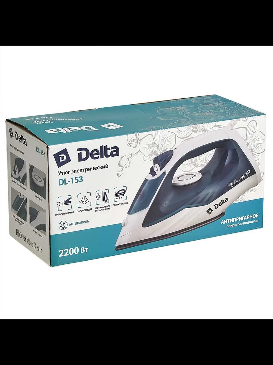 Утюги Утюг DELTA DL-153 белый с бирюзовым: 2200 Вт, антип... фото 5