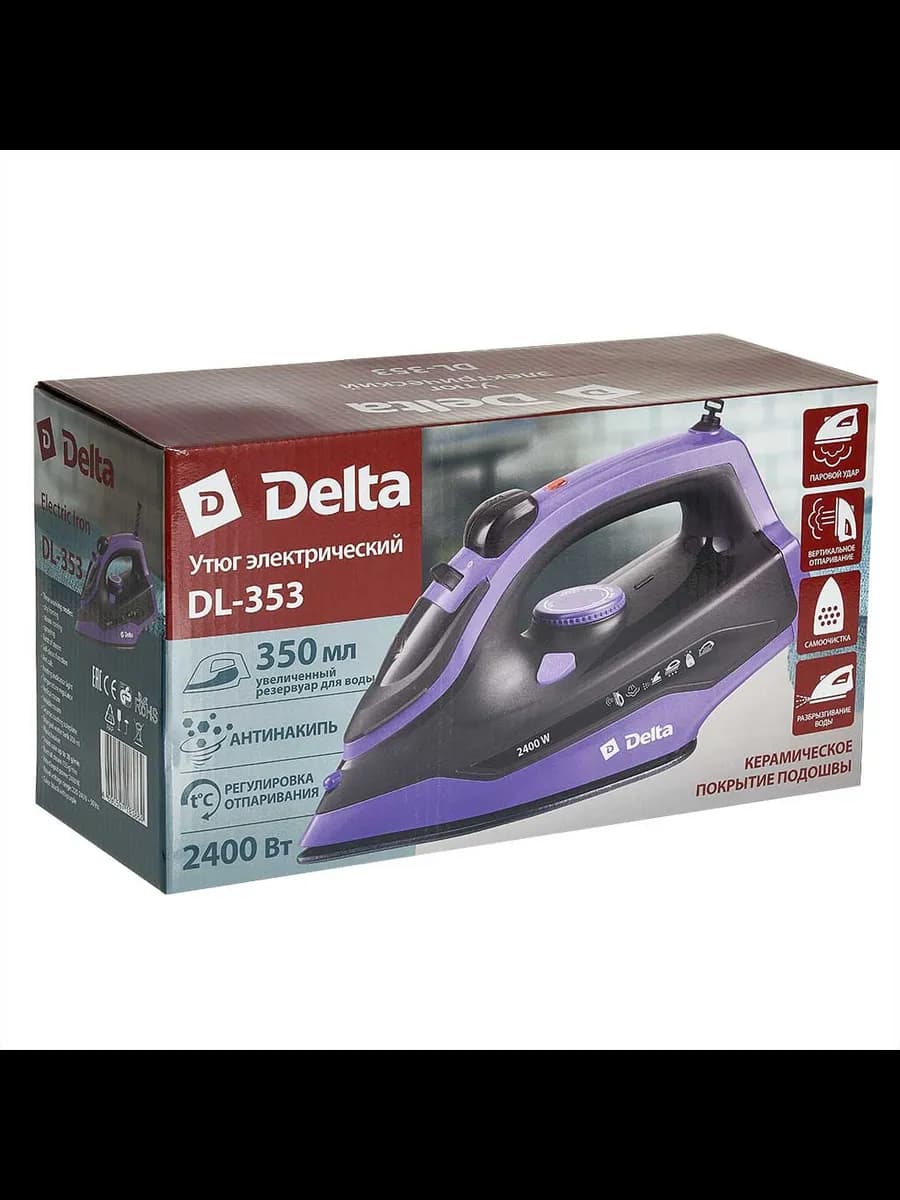 Утюги Утюг DELTA DL-353 черный с фиолетовым: 2400 Вт, КЕР... фото 6