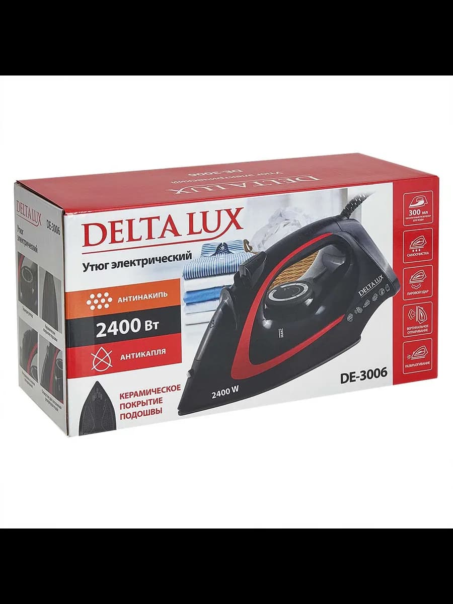 Утюги Утюг DELTA LUX DE-3006 черный с красным : 2400 Вт,К... фото 6