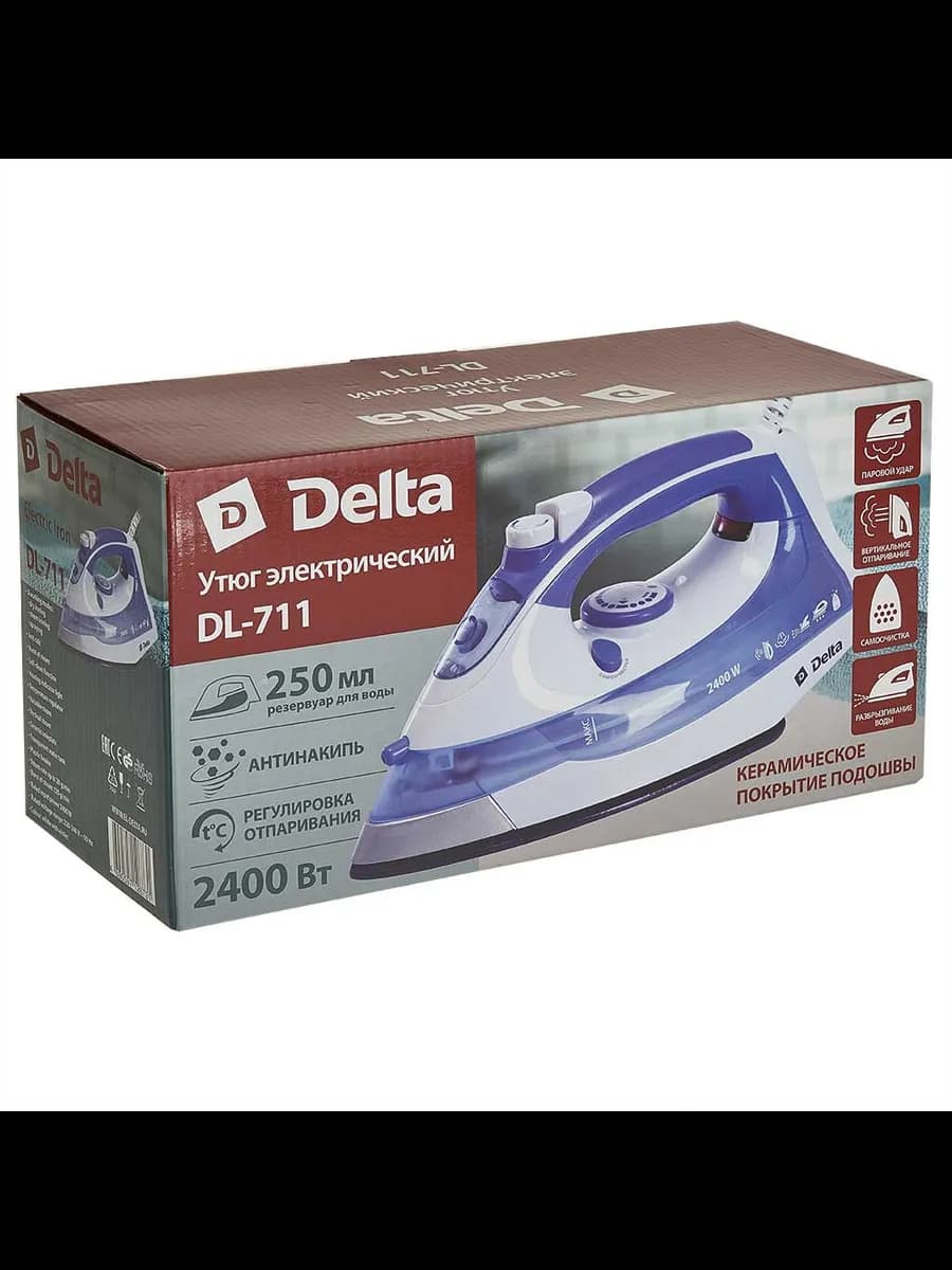 Утюги Утюг DELTA DL-711 белый с фиолет.:2400 Вт, КЕРАМИЧЕ... фото 4