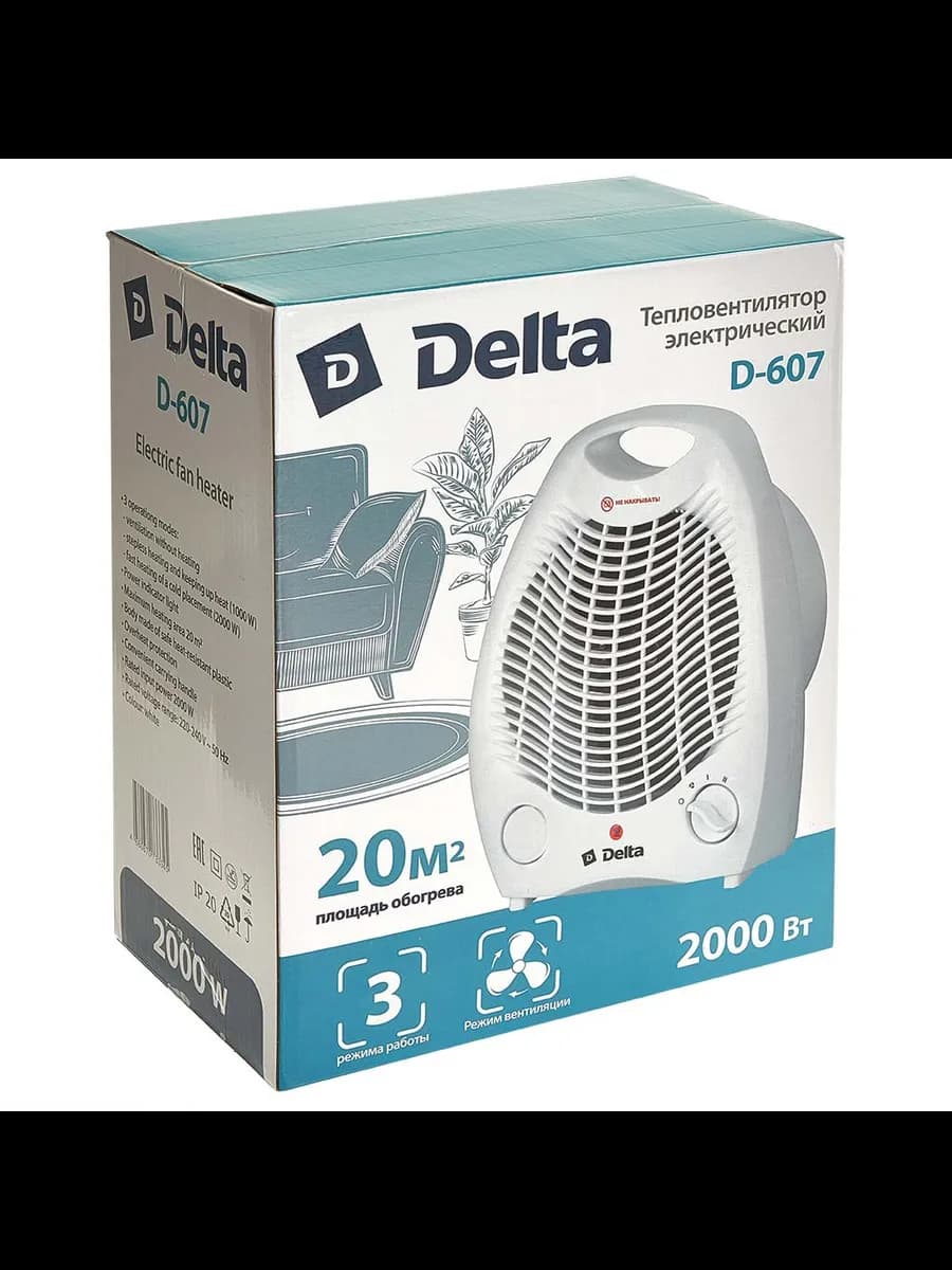 Тепловентилятор DELTA D-607 2000 Вт белый фото 3