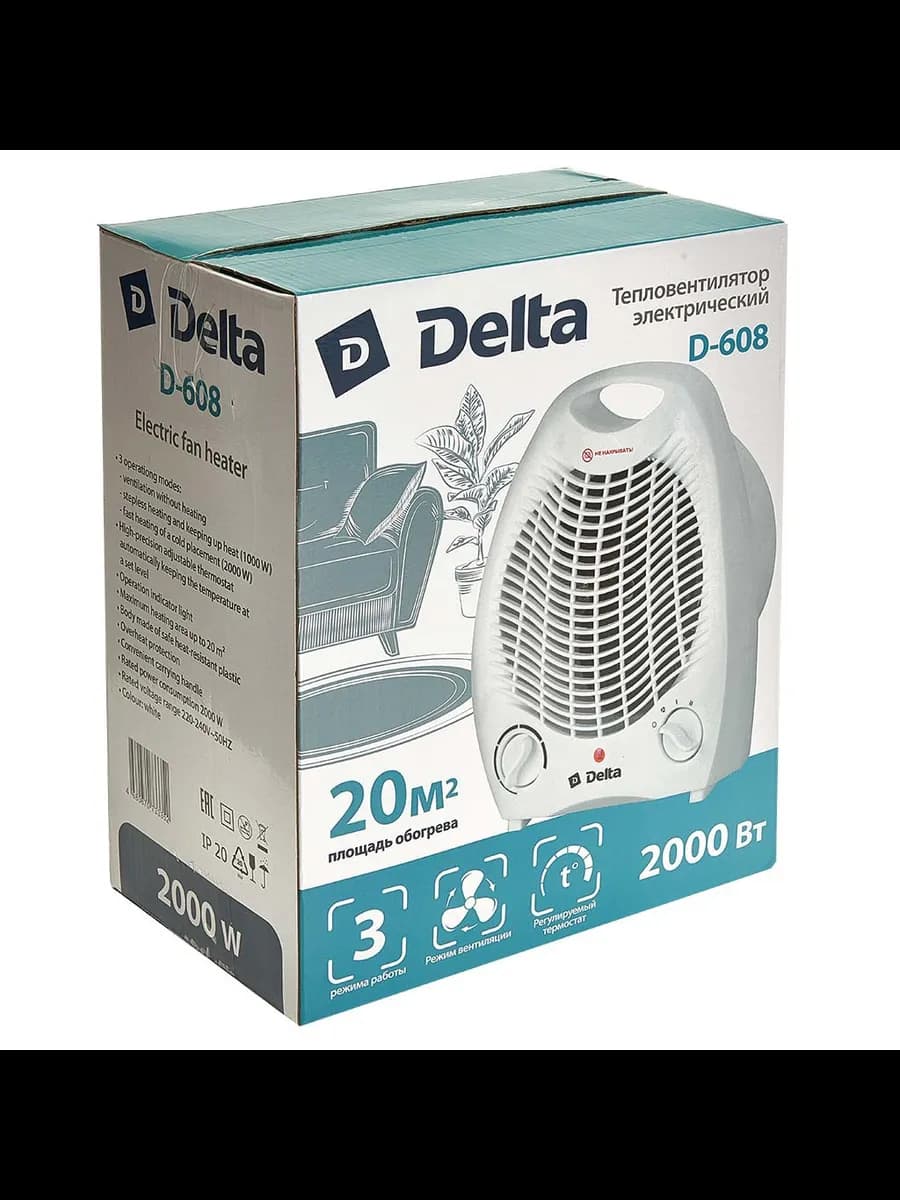 Тепловентилятор DELTA D-608 2000 Вт белый фото 3