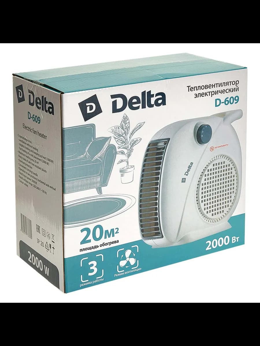 Тепловентилятор DELTA D-609 2000 Вт белый фото 4